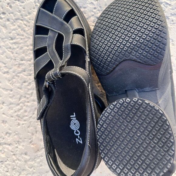 Z-CoiL Pain Relief Footwear  Z-Breeze Black Leather Sandal sz 10 NEW - Picture 7 of 13